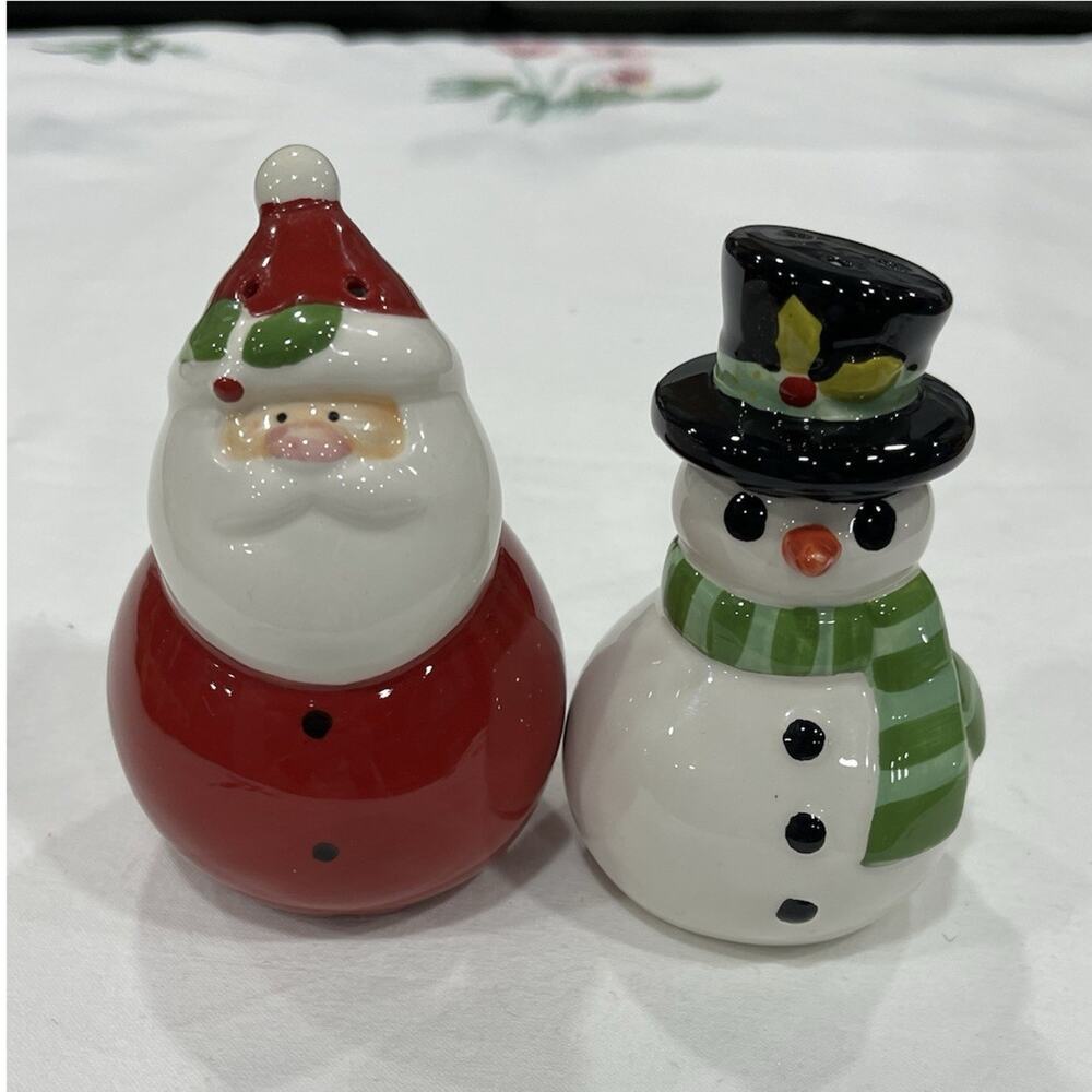 Santa Claus & Snowman Ceramic Christmas Salt & Pepper Shakers Set of 2